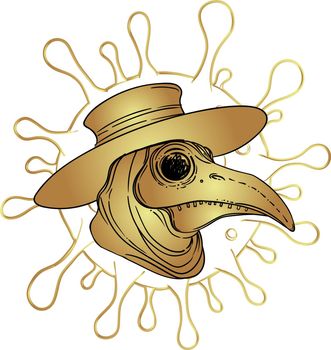 Vector gothic illustration of plague doctor. Tattoo art. Sketchy style. Medieval venetian scary bird mask. Alchemy, tattoo art, t-shirt design.