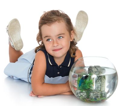 Girl admiring the aquarium