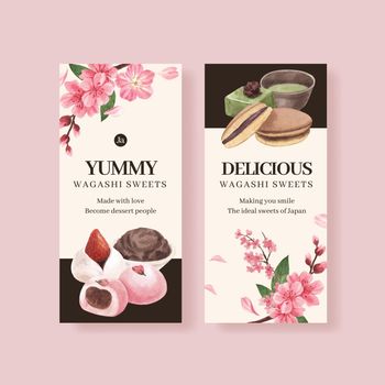 Flyer template with wagashi Japanese dessert concept,watercolor style