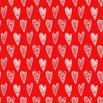 Vector seamless pattern. Heart shape. Many hearts in graphic repetitive ornament. Love surface pattern design. Template for social media post, background, print on fabric or paper.
