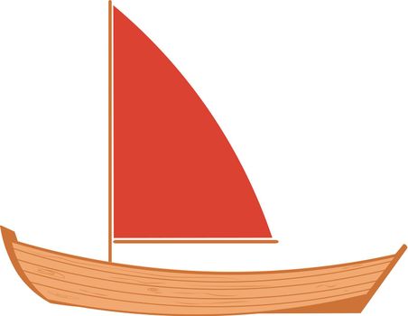 wooden sailboat on white background.