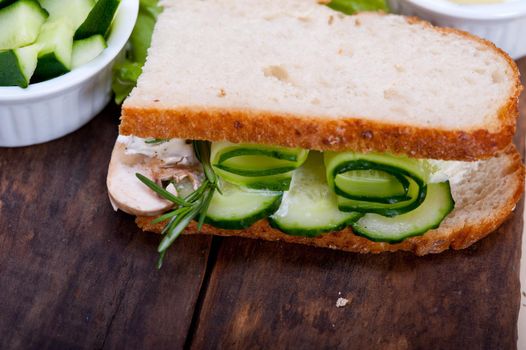 fresh vegetarian sandwich with garlic cheese dip salad