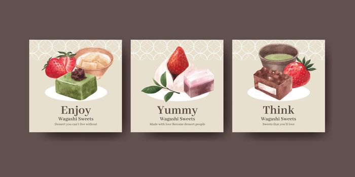 Banner template with wagashi Japanese dessert concept,watercolor style