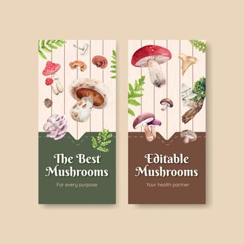 Flyer template with mushroom and forest plants concept,watercolor style