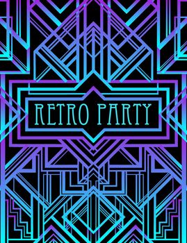 Art Deco vintage pattern in bright neon colors. Retro party geometric background (1920's style). Vector illustration for glamour party, thematic wedding.