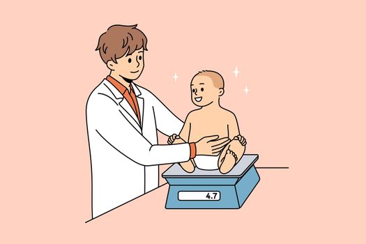 Working as pediatrician with babies concept.