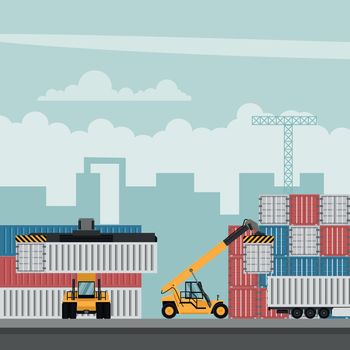 Container port terminal design for export. Container trucks working