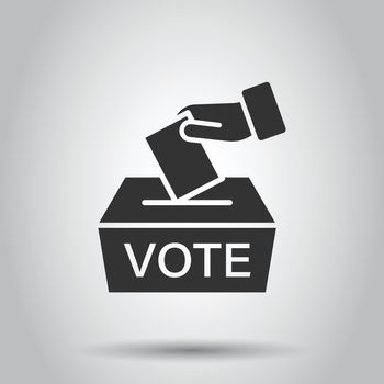 Vote icon in flat style. Ballot box vector illustration on white isolated background. Election business concept.