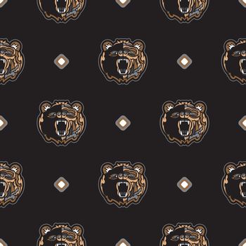 Seamless pattern with BEAR FACE in Simple style. Good for backgrounds and prints. Vector illustration.
