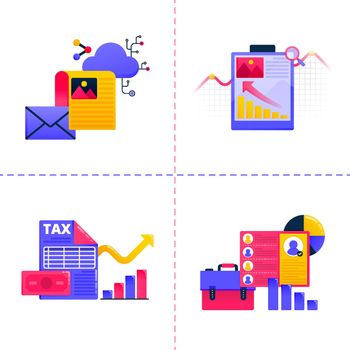 logo design icon with theme of business technology and financial work with chart and document illustrations. Icon pack template can be used for landing page, web, mobile app, poster, banner, website