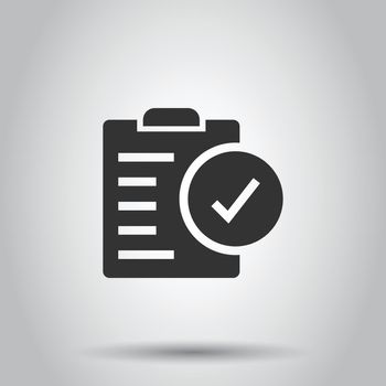 Document checkbox icon in flat style. Test vector illustration on white isolated background. Contract business concept.