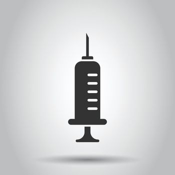 Syringe icon in flat style. Inject needle vector illustration on white isolated background. Drug dose business concept.