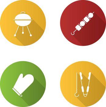 Barbecue flat design long shadow glyph icons set