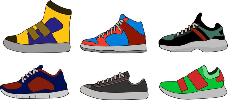 Sneaker Shoe Color Flat Icon Pictogram Symbol Illustration Set Collection. Vector