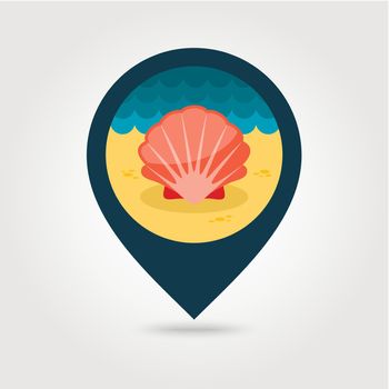 Seashell pin map icon. Summer. Vacation