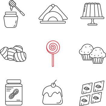 Confectionery linear icons set