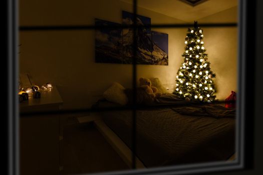 Atmospheric Christmas window, Xmas tree.