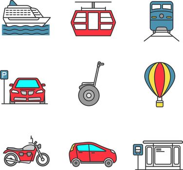 Public transport color icons set