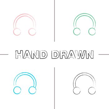 Half hoop earring hand drawn icons set