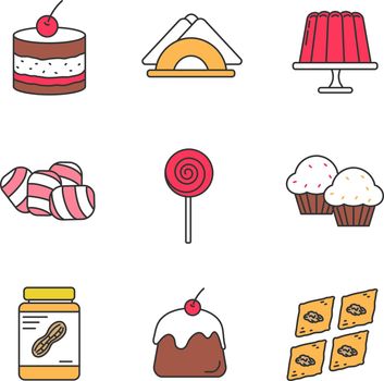 Confectionery color icons set