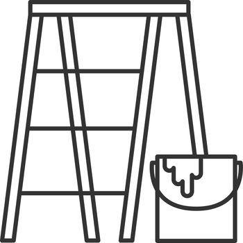 Scaffolding ladder with paint bucket linear icon
