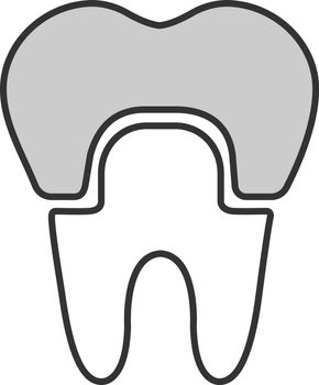 Dental crown color icon. Tooth restoration. Isolated vector illustration