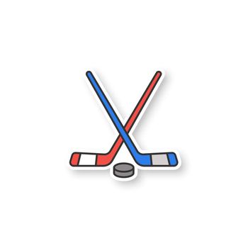 Crossed hockey sticks with puck patch