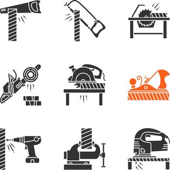 Carpentry glyph icons set