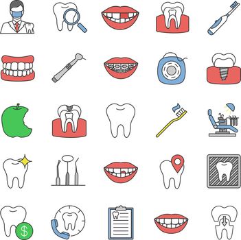 Dentistry color icons set