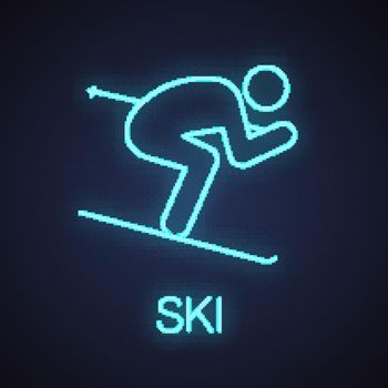 Skier neon light icon