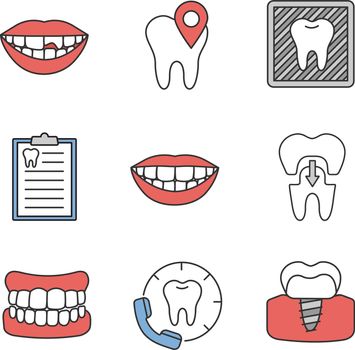 Dentistry color icons set