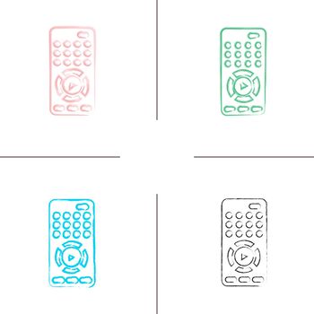 TV remote control hand drawn icons set