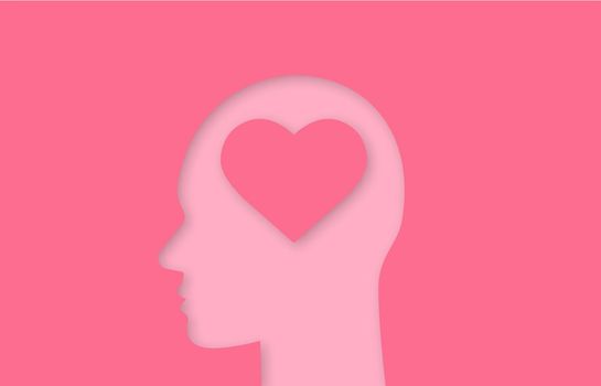 Human head with heart shape inside paper cut out icon