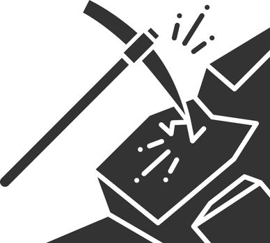 Pickaxe breaking mountain glyph icon
