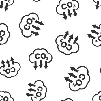 Co2 icon in flat style. Emission vector illustration on white isolated background. Gas reduction seamless pattern business concept.