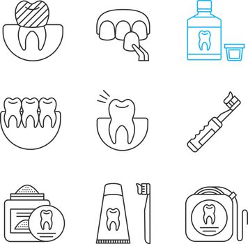 Dentistry linear icons set