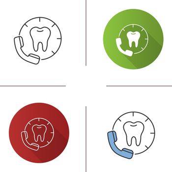 Making appointment with dentist icon. Calling to dental clinic. Flat design, linear and color styles. Isolated vector illustrations
