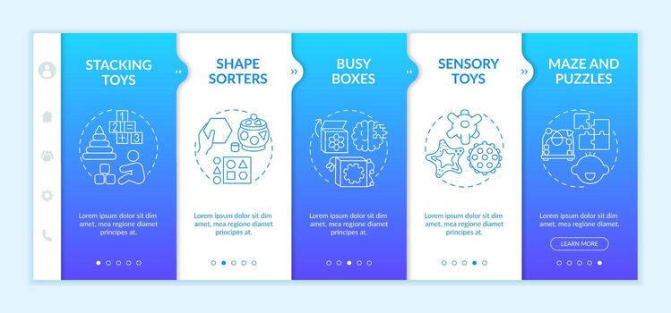 Toys for early child development onboarding vector template