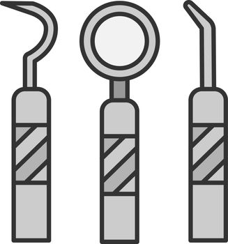 Dental instruments color icon. Mouth mirror, dental probe and dentist's xcavator. Isolated vector illustration