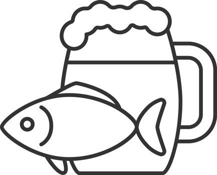 Beer mug with salty fish linear icon