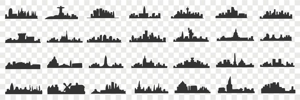 Silhouettes of city doodle set