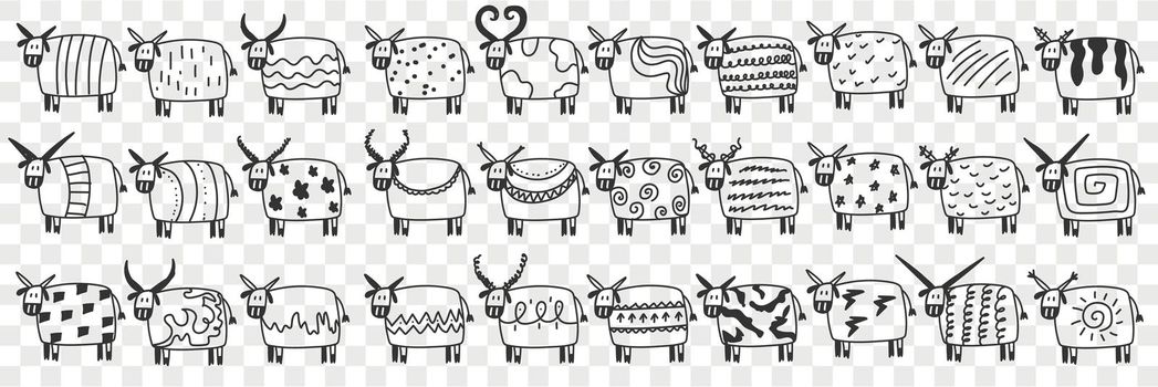 Cute cows in rows doodle set