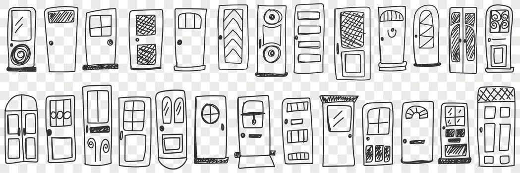 Doors of various styles doodle set