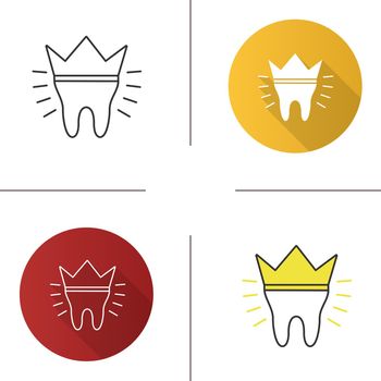 Dental crown icon. Tooth restoration. Flat design, linear and color styles. Isolated vector illustrations
