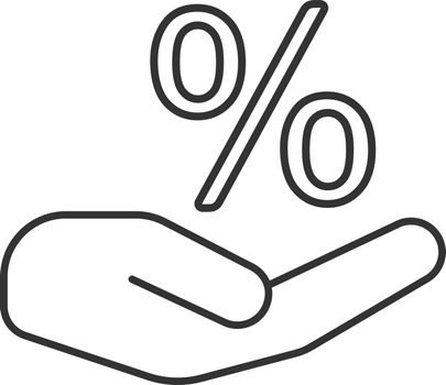 Hand holding percent sign linear icon