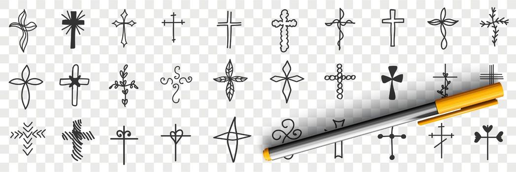 Crosses of various shapes doodle set