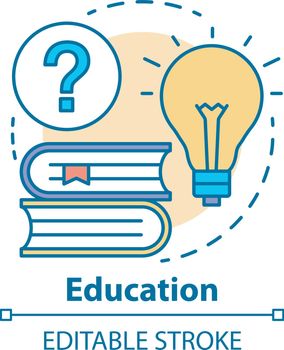 Education concept icon. Knowledge and wisdom idea thin line illustration. Reading books, solutions, answers search. Learning and studying. Vector isolated outline drawing. Editable stroke