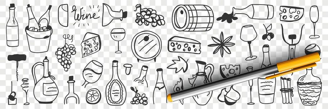 Goods for wine making doodle set