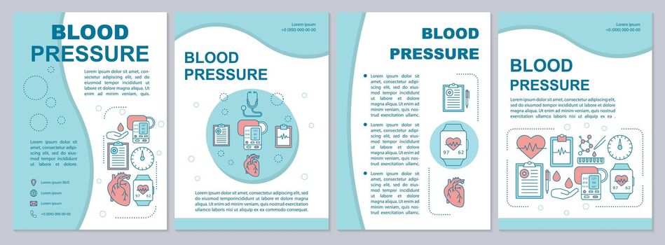 Blood pressure brochure template layout. Systolic, diastolic pressure rate. Flyer, booklet, leaflet print design with linear illustrations. Vector page layouts for annual reports, advertising posters