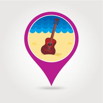 Guitar Beach pin map icon. Summer. Vacation